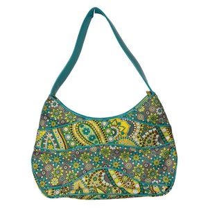 VERA BRADLEY Shopper Lemon Parfait Yellow Aqua Gray Paisley Shoulder Bag EUC